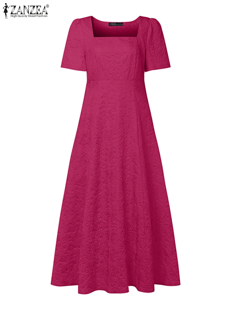 

ZANZEA High Waist Long Dress Women Elegant Sundress Fashion Puff Sleeve Square Collar Vestidos A-Line Solid Party Robe Femme