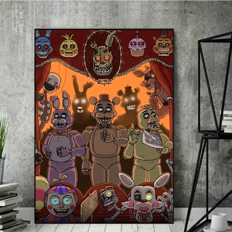 F-Five N-Nights في شخصيات فريدي صور ملصق لعبة كرتونية شعبية حائط لوح رسم الفن لغرفة المعيشة ديكور المنزل #2