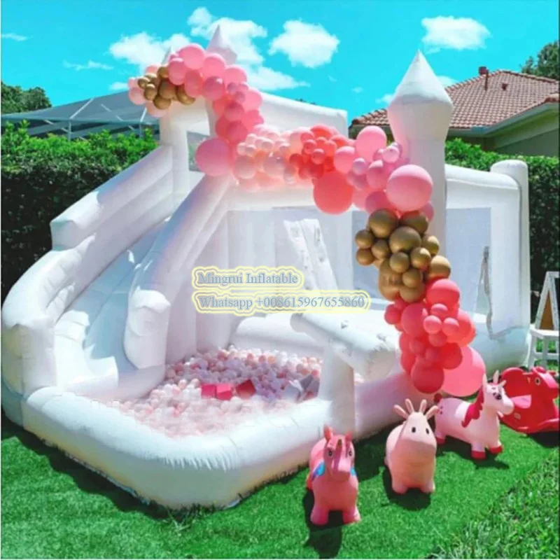 Commercial Inflatable White Bounce House Outdoor Wedding Bouncy Castle With Slide bounce Combo for Party and Fun free air ship