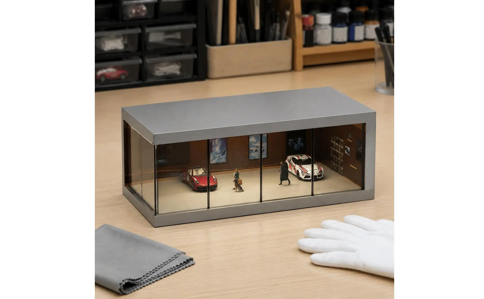 1/64 Scale Display Box Clear View LED Lit Model Display Box Acrylic Car Case Scene Design Diecast Car Showcase Easy to Assemble