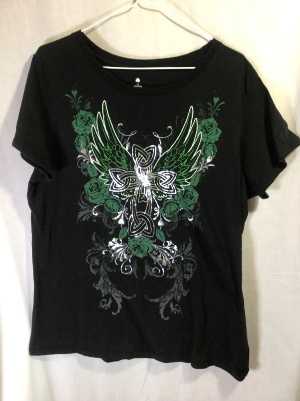 

Clover Womens 2XL Black Cotton T Shirt T7 (Angel Wings)