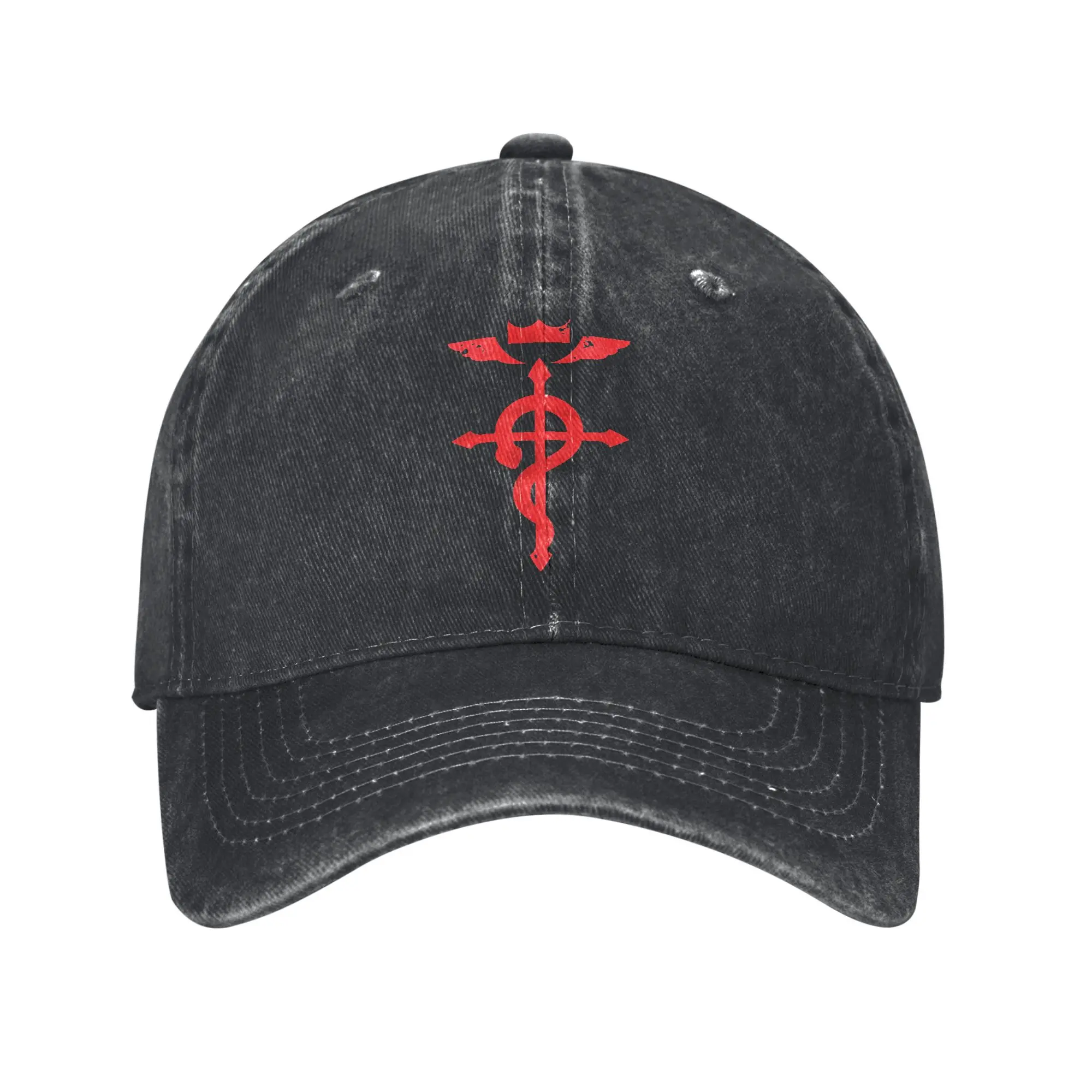 

Vintage Fullmetal Alchemist Red Logo Baseball Caps Unisex Distressed Cotton Snapback Hat Outdoor Workouts Fit Hats Cap