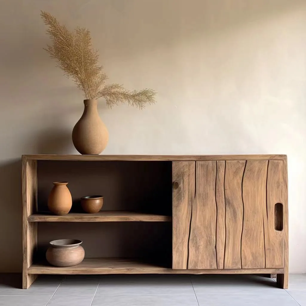 خزانة جانبية من الخشب الصلب لمدخل غرفة المعيشة، ورف مدمج على الحائط، وتخزين متعدد الوظائف وإقامة منزلية للتخزين #3