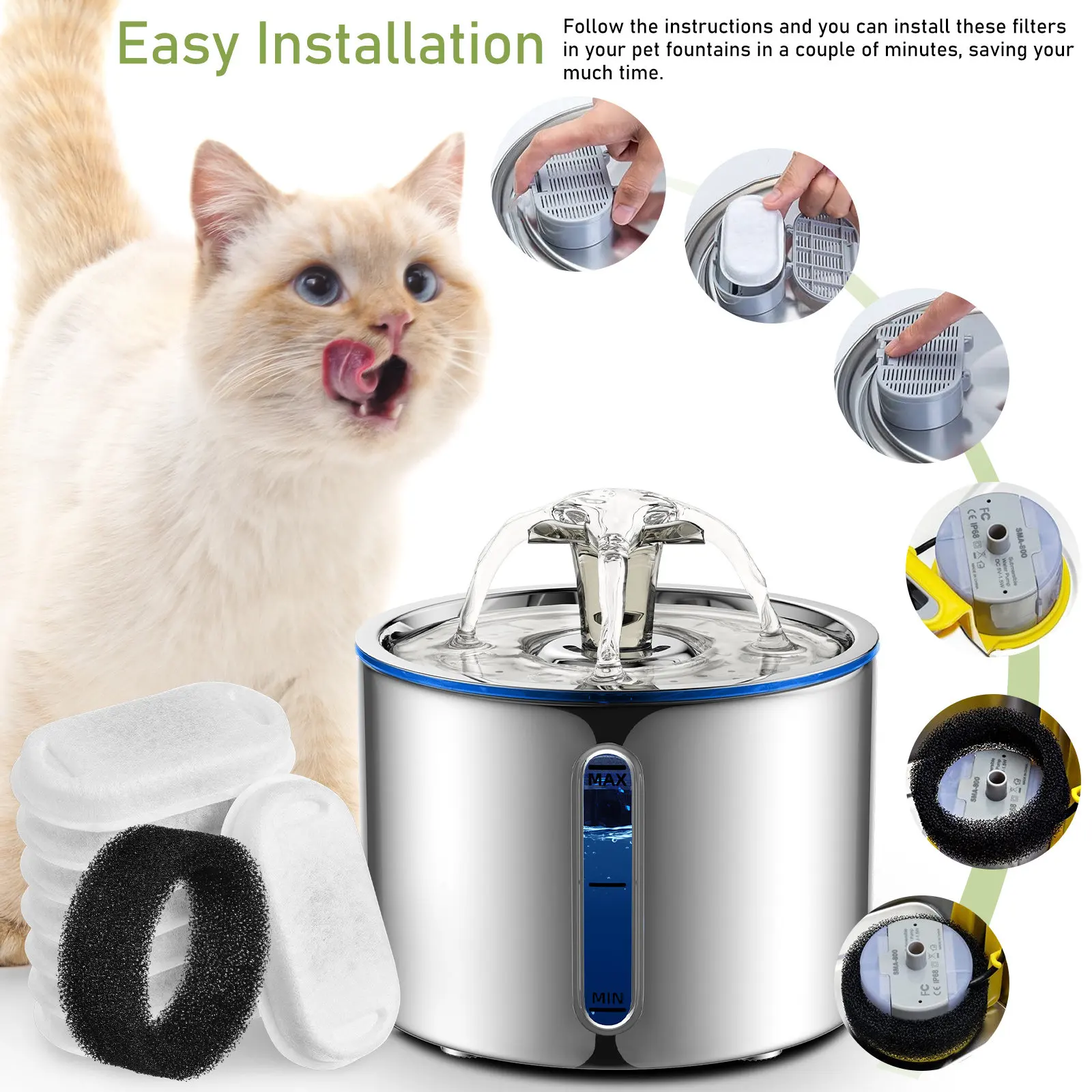 1Set Pet Fountain Filter Replacement Round Shape Efficient Water Dispenser Filter for Cat Dog Health Guard Compatible Multiple