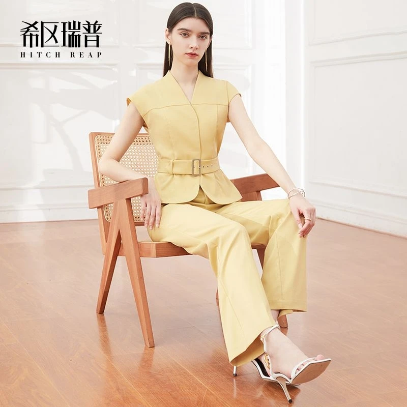 Abito professionale di fascia alta per le donne in estate vestito da lavoro con scollo a v temperamento celebritร nuovo stile