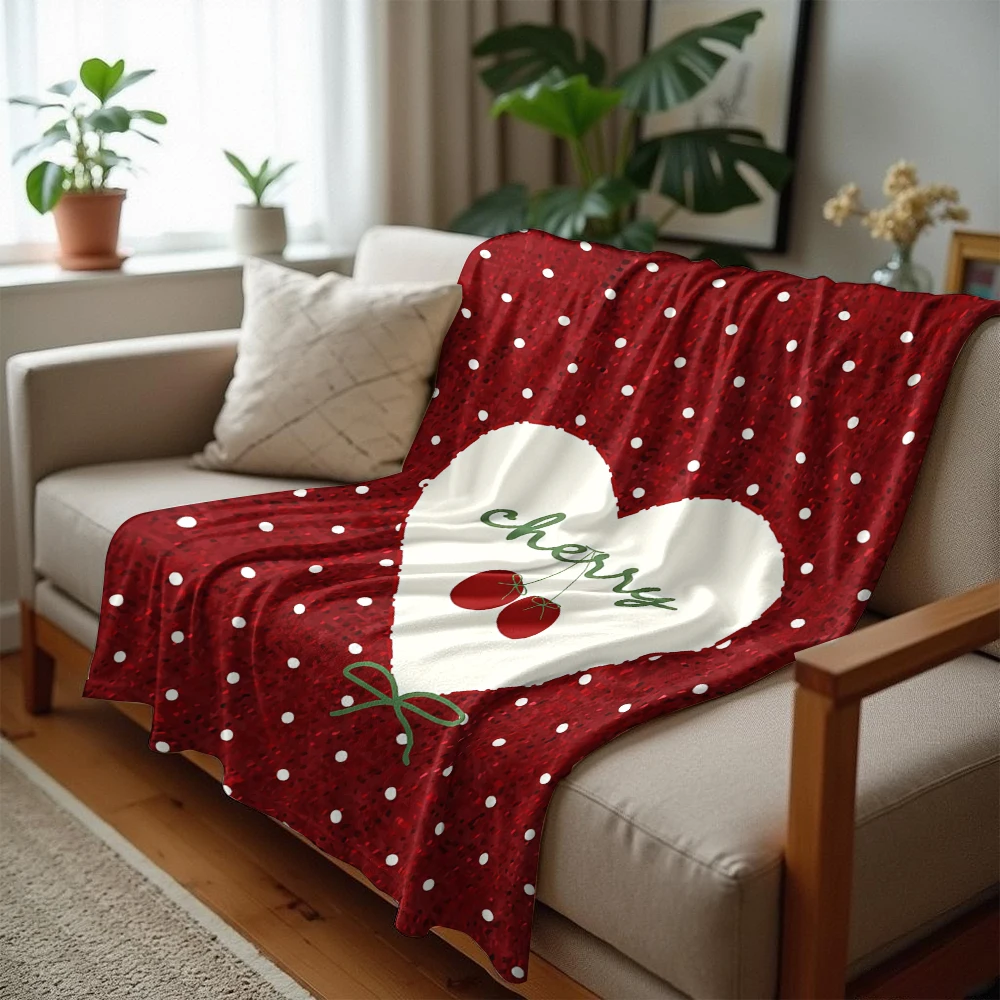 Cherry Heart Ultra Soft Sherpa Fleece Blanket Fluffy Warm Halloween Cozy Throw for Sofa Couch Bedroom Gift All season
