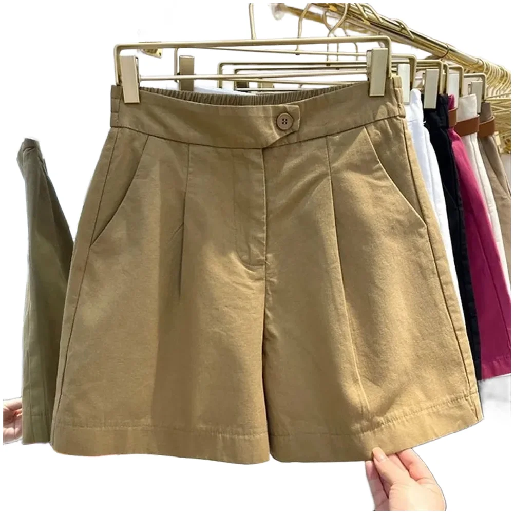 Womens High Waist Cotton Loose Shorts Summer Thin Wide Leg Five Point Pants for Commuting and Everyday Errands