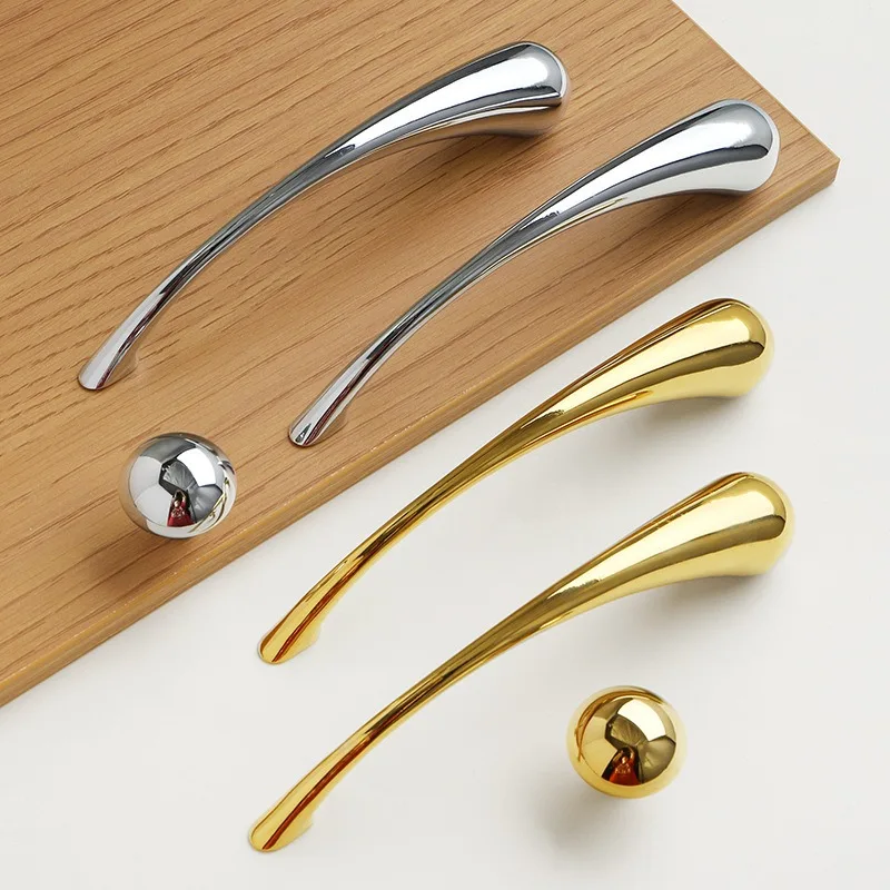 1PC  French Brass Cabinet Door Curved Handle, Personalized and Creative Cabinet Door Drawer Wardrobe Door Handle