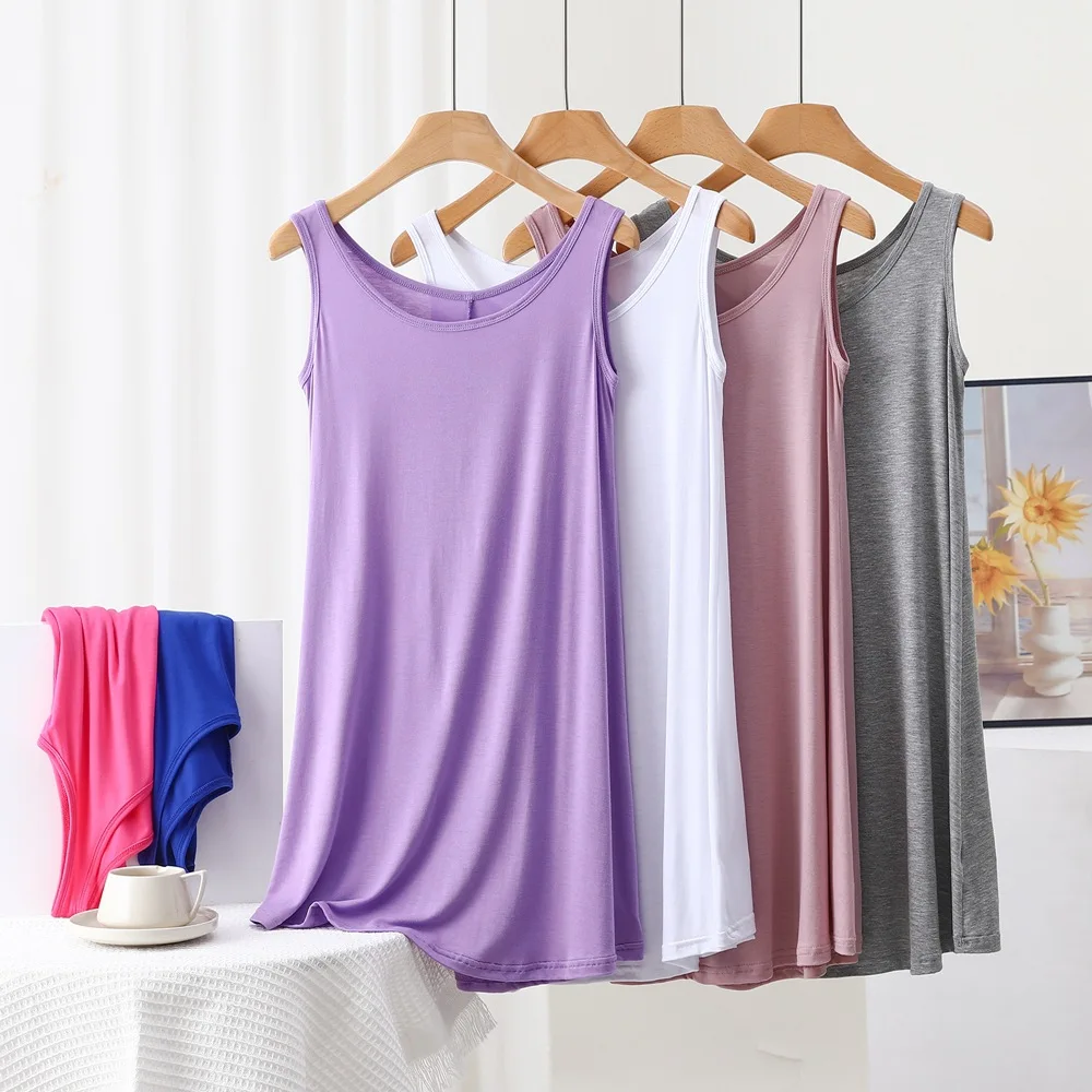 Large Size Loose Ladies Sleepwear Sleeveless Modal Summer Nightgowns For Women Night Dress Casual New Nightshirt Female Nighty