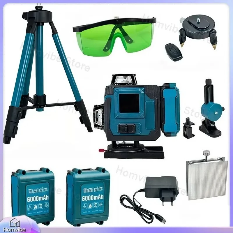 

Professional 360 Degree Self-Leveling Laser Level Kit with 2 Batteries Toolbox Tripod for Home Decoration DIY Construction