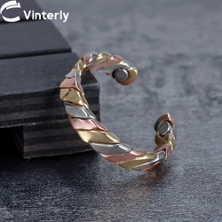 Vinterly Twisted Adjustable Ring Women Health Energy Magnetic Therapy Rose 5mm Finger Open Cuff Wedding Bands Magnets Jewelry