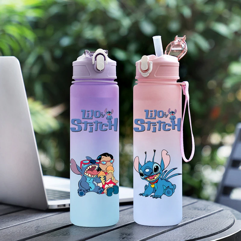 750ML Butelka na wodę Anime Cartoon Disney Lilo Stitch Kubek do picia o dużej pojemności Przenośny kubek na wodę do uprawiania sportów na świeżym powietrzu Prezent dla dzieci