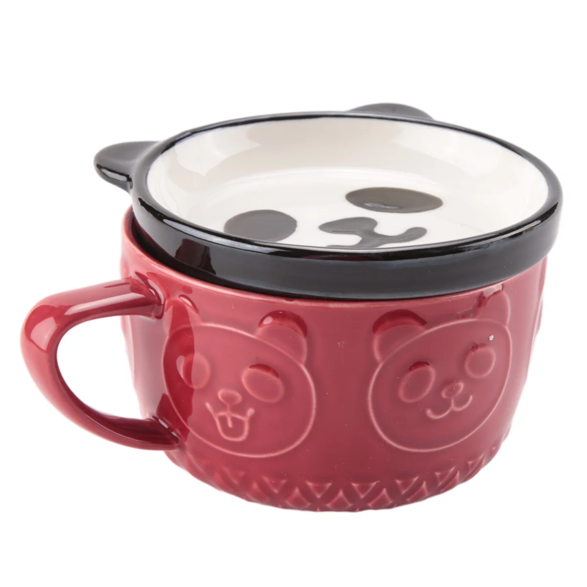 Japanese Cute Mug Creative Ceramic Shiba Inu Panda Coffee Cup with Lid Home Couple Milk Breakfast Cup Water Cup(Red)