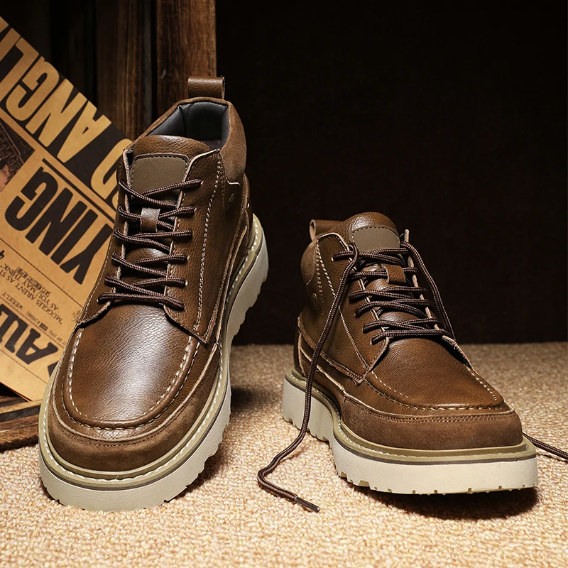 

Waterproof Anti Slip Work New Thick Soled Comfortable Men's Warm Boots Casual Walking and Driving Shoes Street Photography Shoes