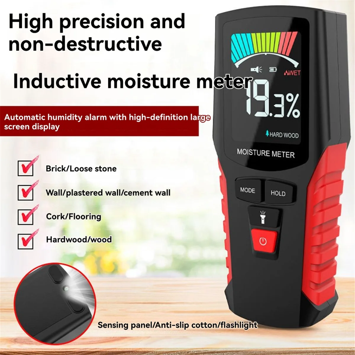 AA98 Wood Moisture Meter, Wall Moisture Content Tester, Cardboard Humidity Tester, Cement Brick Moisture Tester