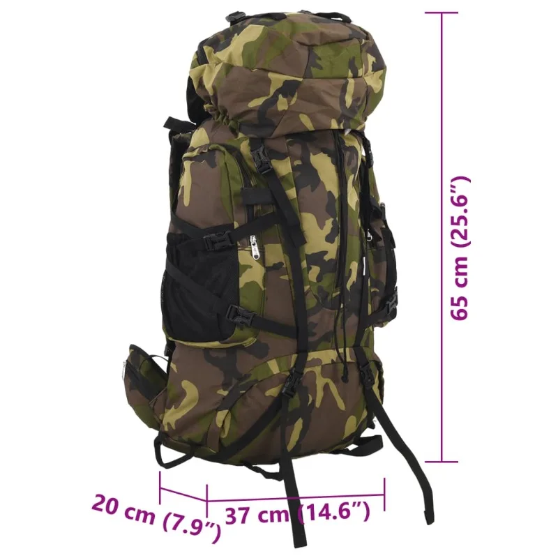 Grüner Camouflage-Wanderrucksack 60 L aus Oxford-Gewebe. Outdoor-Rucksäcke eignen sich zum Klettern, Wandern, zum Hikeen.