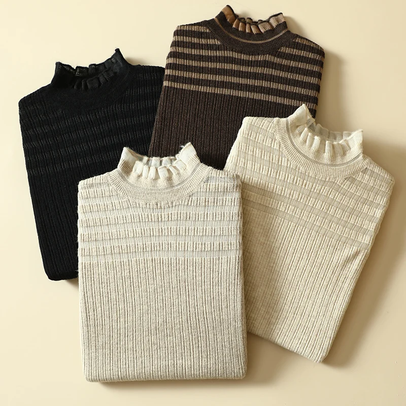 Kant uitgehold gebreide trui rond Ne Long Sve Warmte Lente Nieuwe Sle Ondergoed Top voor Dames Woon-werk Pure kleur