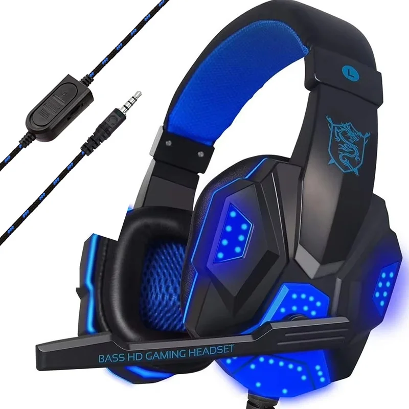 Fone de Ouvido com Fio de 3.5mm para Jogos 120 °   Fone de Ouvido Gamer Ajustável com Microfone com Cancelamento de Ruído para PS4/PS5/Xbox/Smartphone/PC
