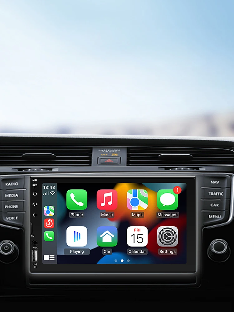 7” 1 Din Radio Samochodowe Carplay Android Auto Odtwarzacz Multimedialny Uniwersalne Autoradio Ekran Dotykowy HD FM Wejście AUX Bluetooth MirrorLink — 2