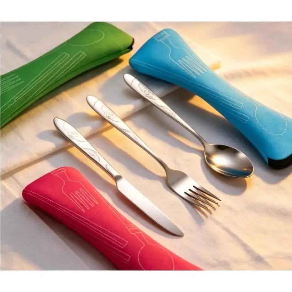 3 Pcs Stainless Steel Travel Cutlery Set Portable Steak Knife Fork Spoon Western Tableware Complete Kit Home Outdoor Camp Picnic
