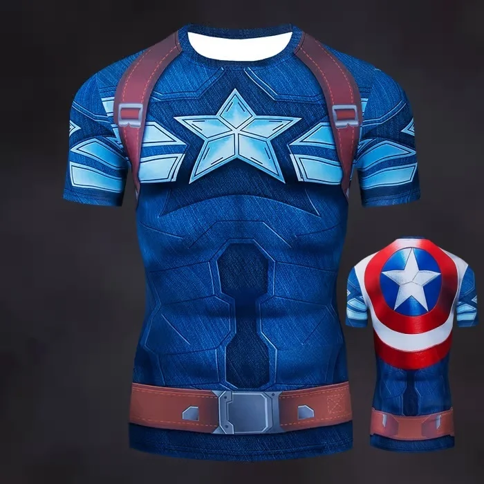 تي شيرت صيفي للرجال من COS Marvel Captain America ملابس تدريب اللياقة البدنية للبالغين والأطفال ملابس الوالدين والطفل #3