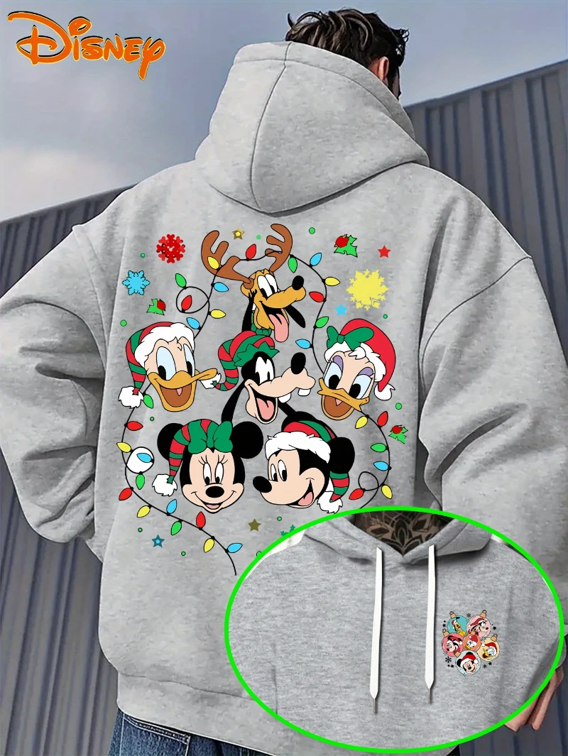 سويت شيرت رجالي بقلنسوة مع بلوفر بنمط كرتوني لعيد الميلاد، تصميم جيب أمامي، سويت شيرت بقلنسوة مناسب للارتداء الكاجوال #1