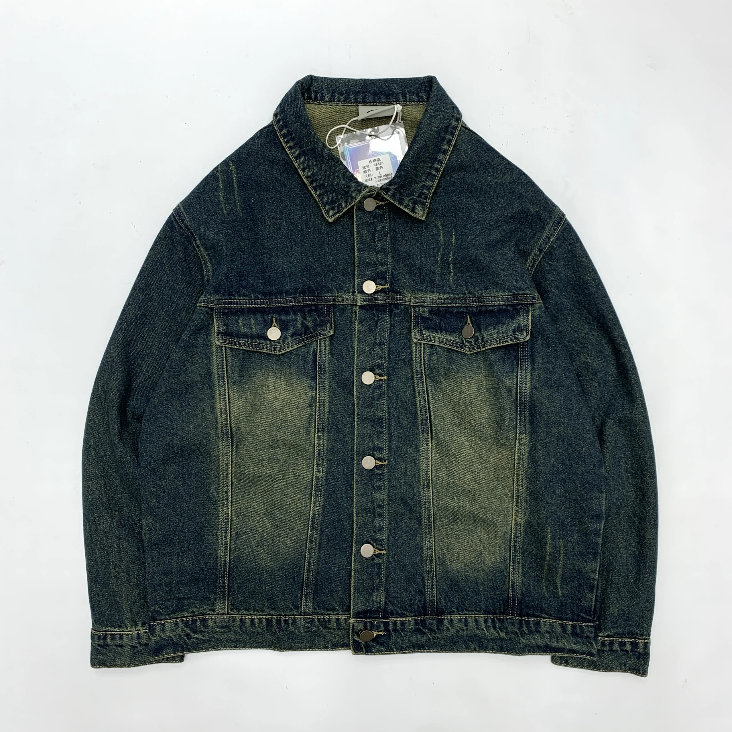

Spring and Autumn New American Retro Heavyweight Denim Cargo Jacket Men's Fashion 100% Cotton Washed Old Loose Leisure Outerwear