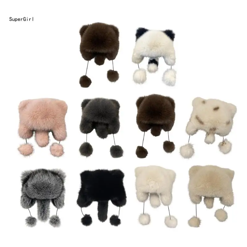 

Furry Hat Head Wrap Furry Bear Soft Thicken Hood for Women Outdoor Wear J78E