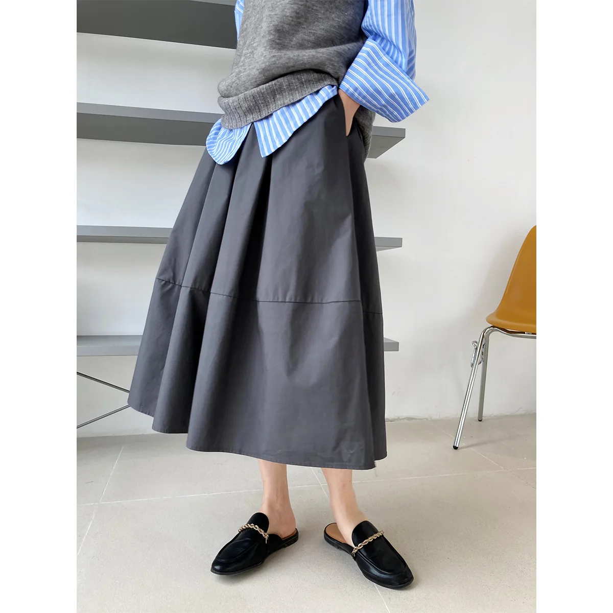 Children Clothing Casual Skirt 20spring Summer New Fashionable High-waist Slimming Elastic Waist Mid-length Casual Loose Skirt