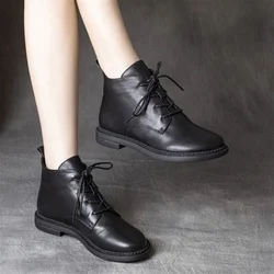 Leather Women's Ankle Boots Autumn Flat New In Female Short Shoes Designer Luxury Fashion 2025 Comfortable and Elegant Booties