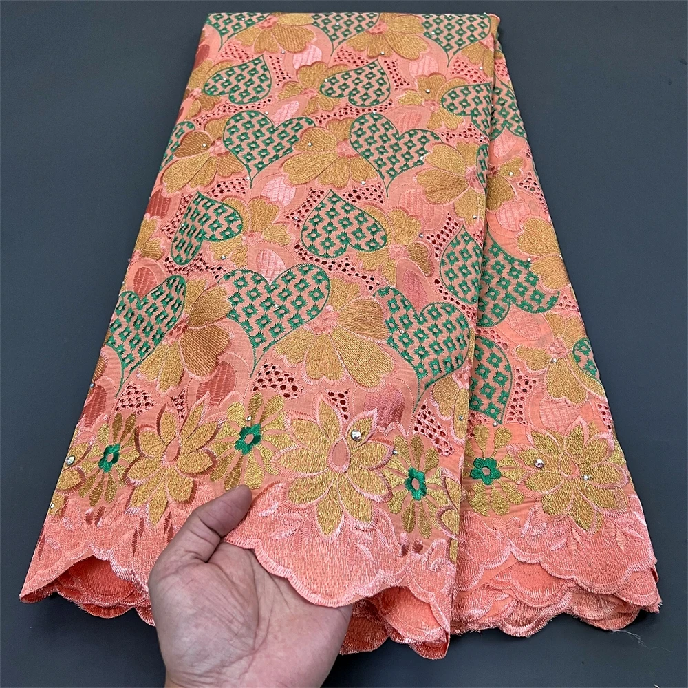 

2025 African Nigerian Tulle Lace Fabric for Dress Sewing High Quality Damask Cotton Pure Embroidery Wedding Party 5Yard ZJ064