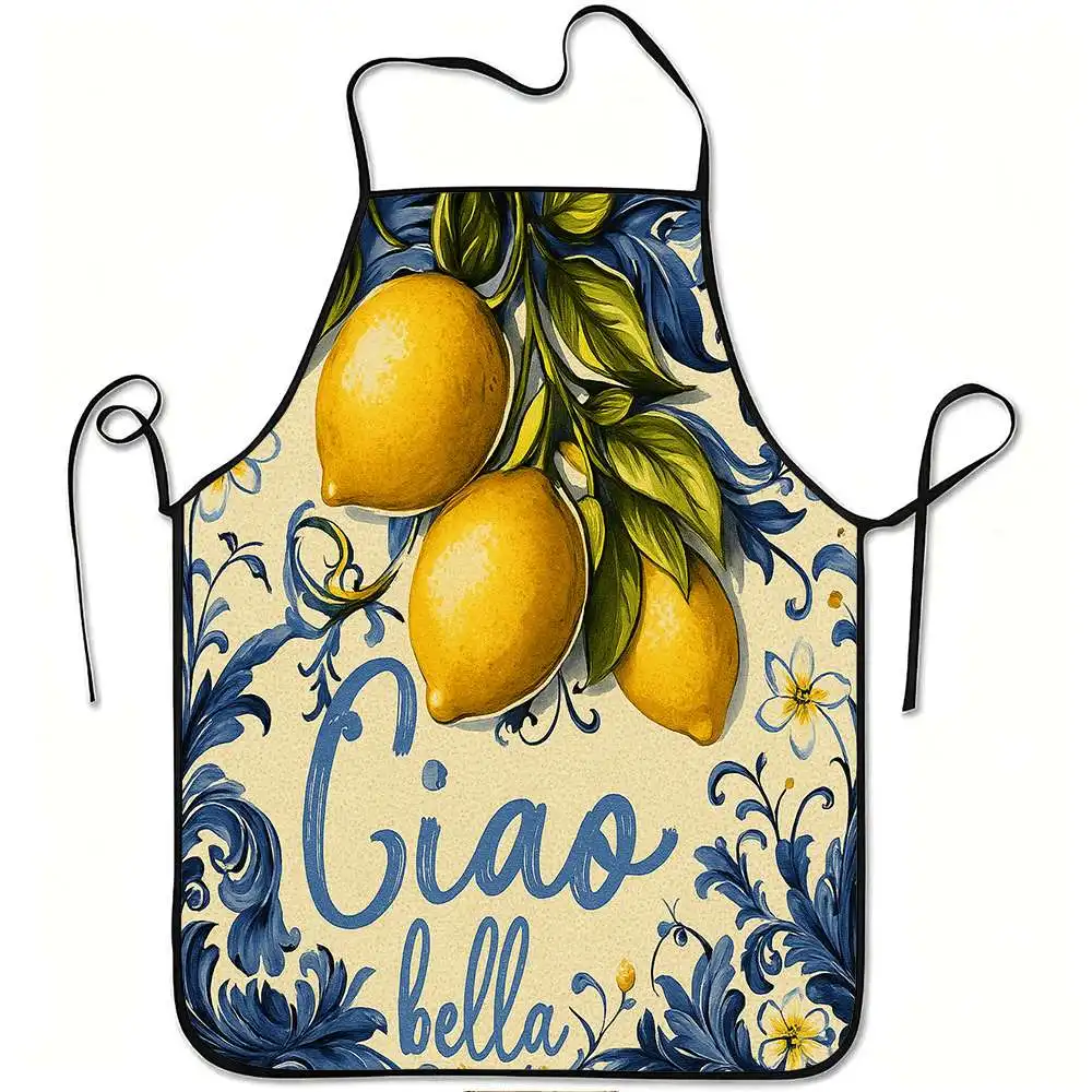 Ciao Bella Lemon Floral Print Apron Waterproof Kitchen Cooking Bib for Men Women Household Gardening Grilling Cover