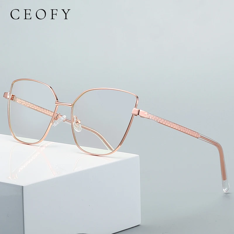 Ceofy metalowe damskie okulary ramka kocie oko moda marka projekt kobiety oprawki do okularów optycznych 2022 New Arrival 3002