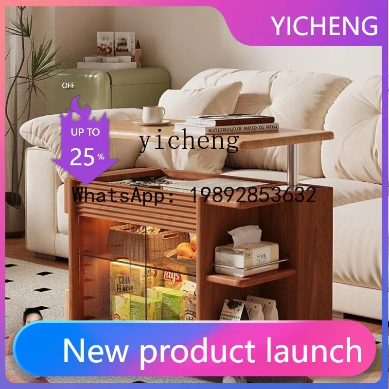 W8-  Nordic Solid Wood Adjustable Coffee Table Mobile Trolley Living Room Home Sofa Side Multifunctional Tea Cabinet