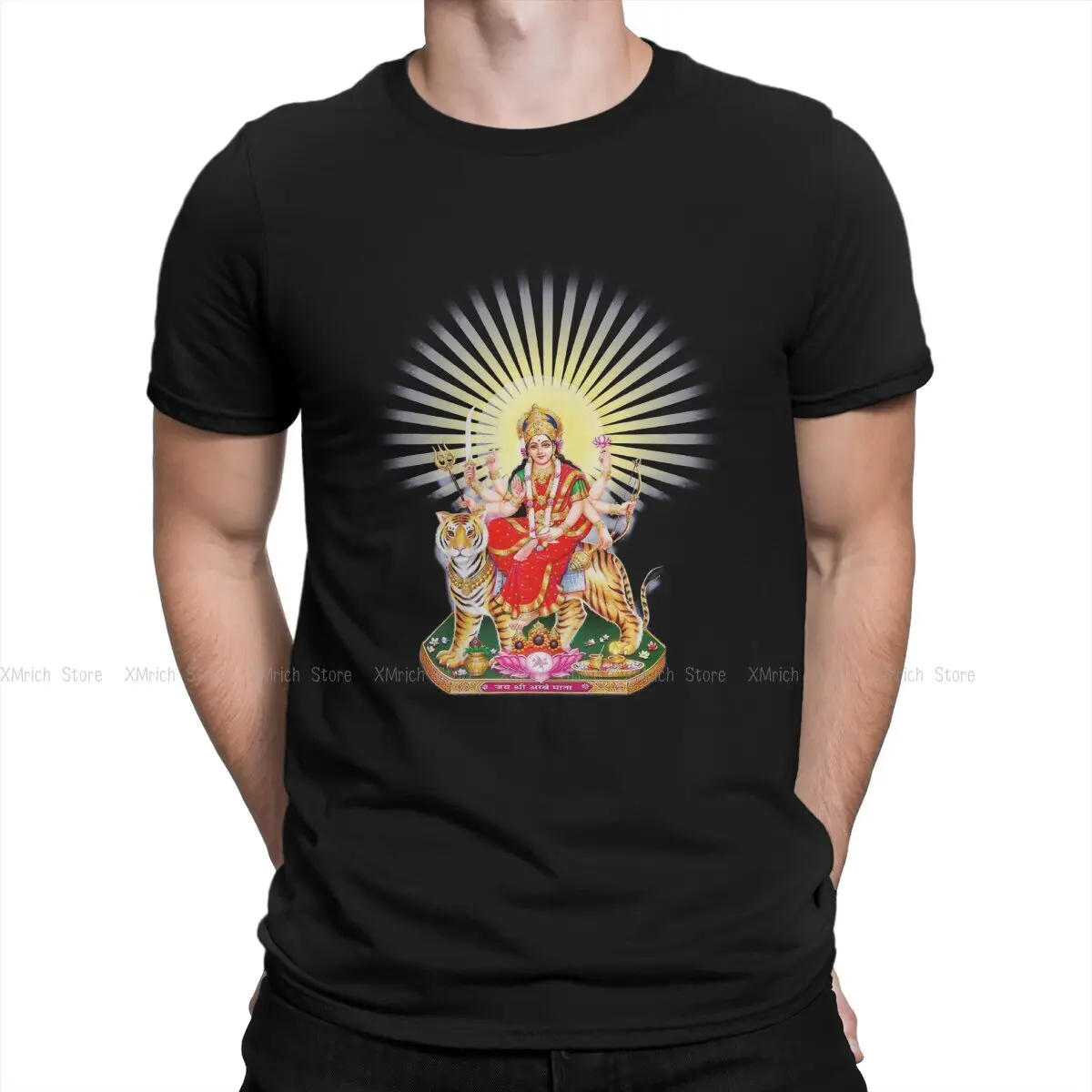 Maa Durga Goddess T-Shirt Men Shiva Hindu God India Lingam Vintage 100% Cotton Tees Crew Neck Short Sleeve T Shirt 6XL Clothing