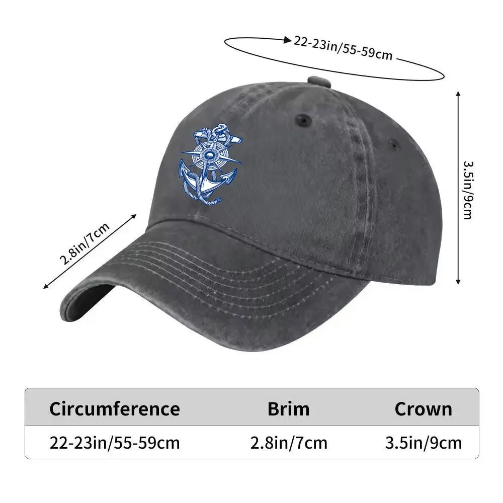 Nautical Anchor Compass Washed Baseball Cap Adjustable Cotton Snapback Hat