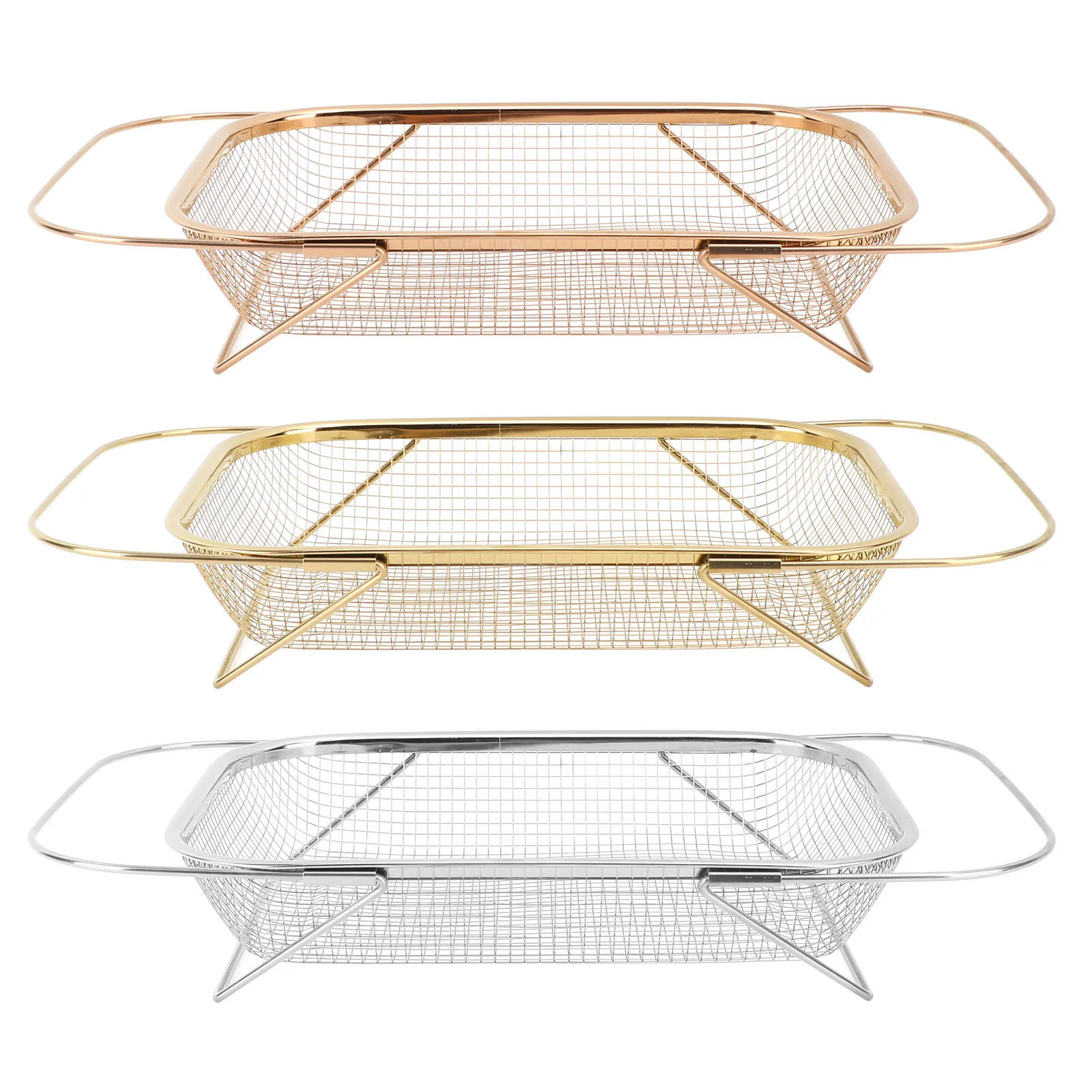 Kitchen Drainage Basket, Stainless Steel Expandable Rectangular Mesh Drainer, Sink Strainer Basket Over The Sink Colander