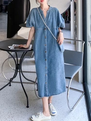 Summer Dress Women 2023 Denim Blue Dress Vintage Female Fashion Korean Casual Clothes Clothing