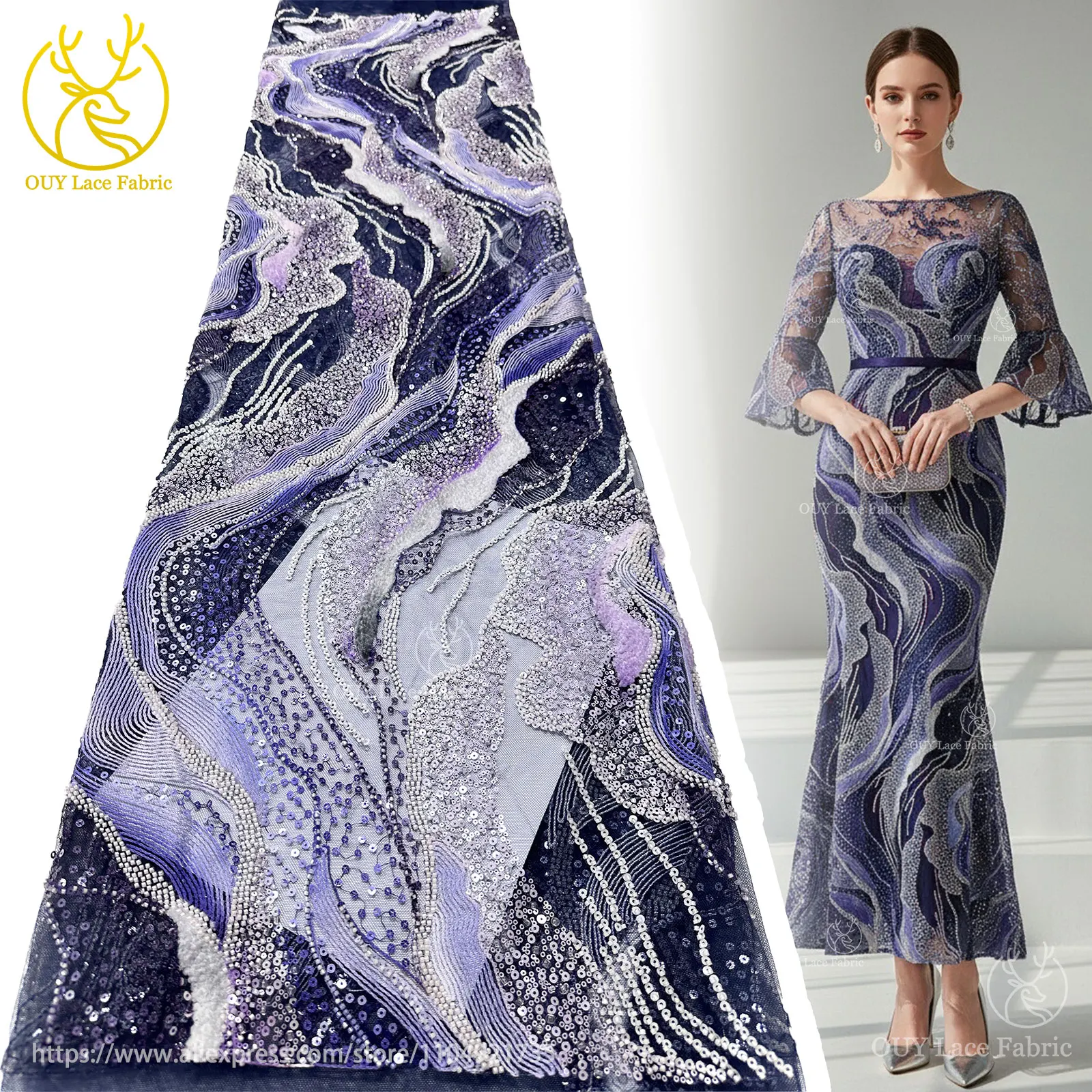 

Latest French Ladies Party Evening Dresses Luxury Lace Fabrics High Quality African Groom Beaded Sequins Tulle Lace Fabrics