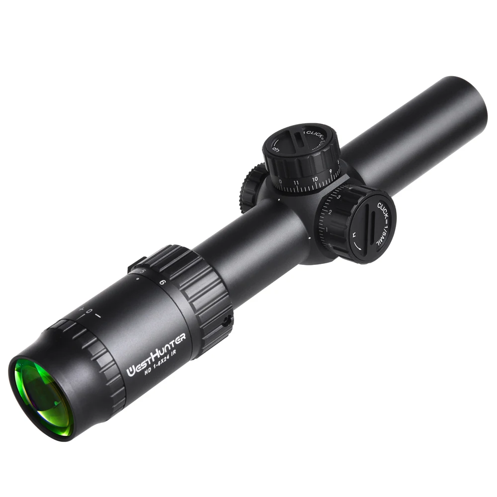 WestHunter HD 1-6X24 IR LPVO Riflescopes R/G 조명 에칭 유리 레티클 사냥 시력 긴 눈 휴식 광학 시력