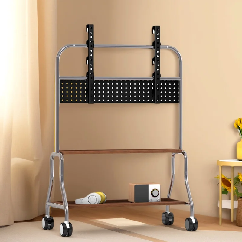 

TV Floor Stand Vertical Stainless Steel Wheeled Art Cart Living Room Bedroom Movable Home TV Cabinet