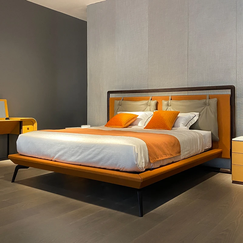 Minimalist genuine leather double saddle hard leather wedding bed