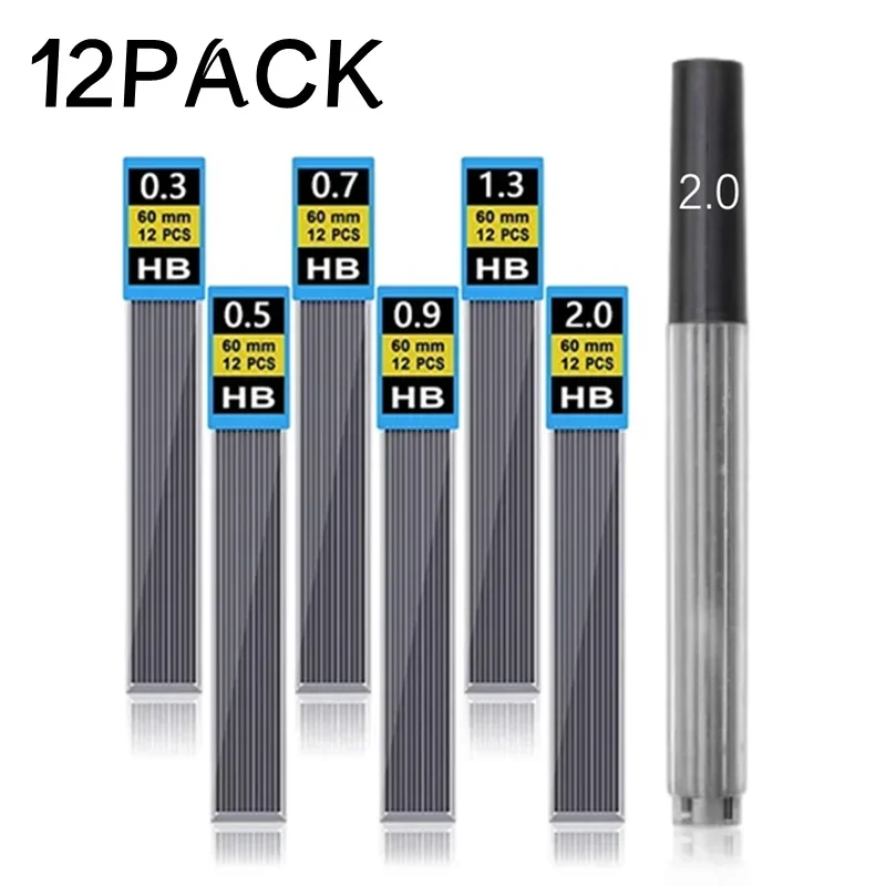 1/6/12Pcs HB Replacement Refill Leads Refill For Mechanical Pencil Writing Drawing Automatic Pencils 0.3 0.5 0.7 0.9 1.3 2.0mm