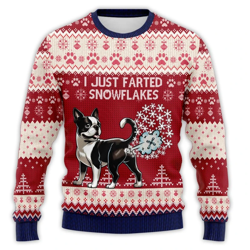 Funny Farting Dog Ugly Christmas Sweater Fashion Dogs Lover Holiday 3D Animals Printed Sweatshirt Trend Streetwear Kids Pullover