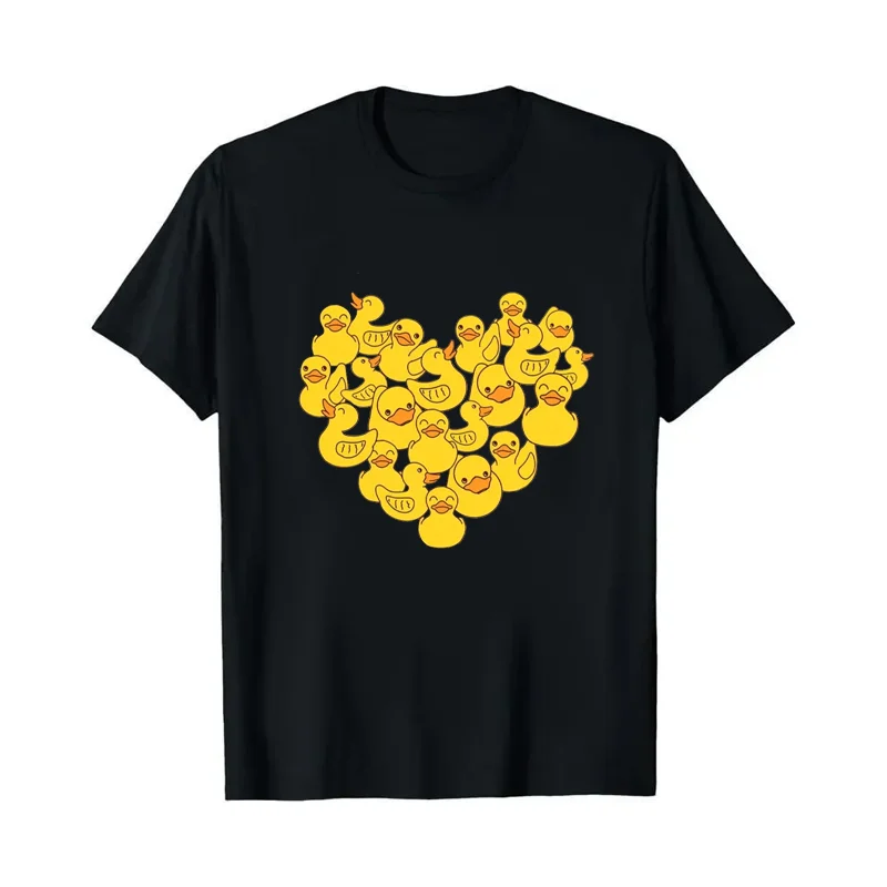 Women's Casual Short Sleeve Round Neck Tee Cute Yellow Duck Heart Print Breathable Summer Casual Soft Comfortable Woman Clothing