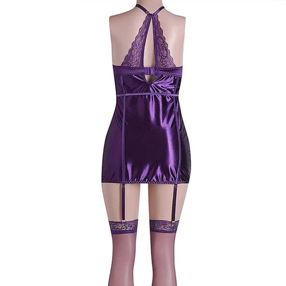 

Comfortable Slim Fit Lace Nightgown Halter Satin Silk Mesh Nightwear Women Lingerie Sweet Sleeveless Nightdress Girl