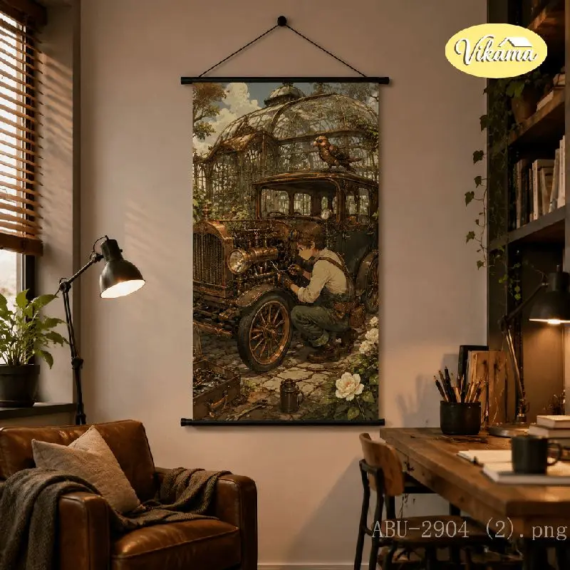 VIKAMA Steampunk Anime Boy Tapestry Flying Ship Sky City Cloud Adventure Scarf Art Wall Hanging Bedroom Aesthetic Home Decor