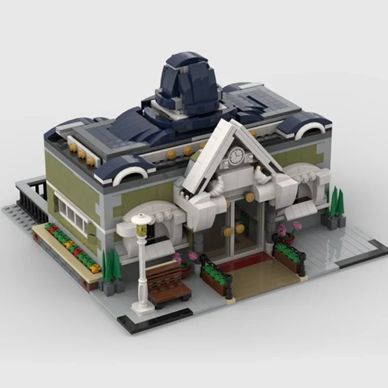 Moc اللبنات وحدات عرض الشارع قاعة المدينة الصغيرة الطوب الفني لتقوم بها بنفسك تجميع ألعاب البناء لهدايا عيد الطفل