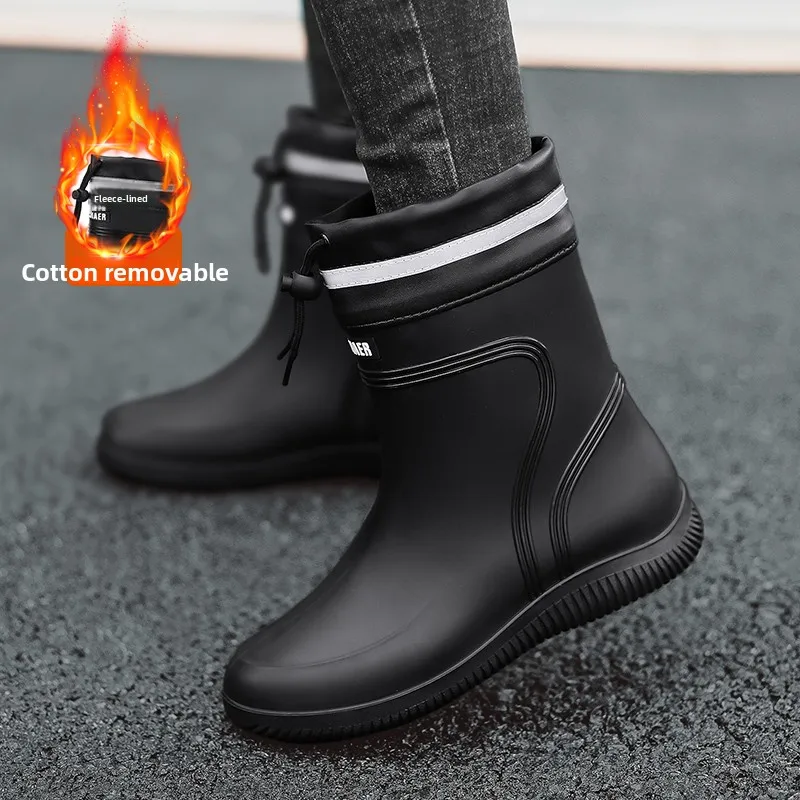 Men's and Women's Button-up Rainproof and Water-resistant Shoes, Mid-calf Non-slip Rain Boots, Insulated Warm Work Rubber Shoes #5