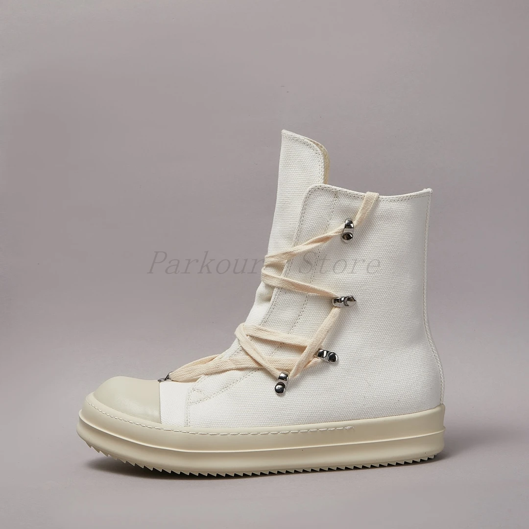 

White High Top Canvas Boots Unisex Comfortable Beige Soft Soled Fashionable Classic Design Pentagram Detail